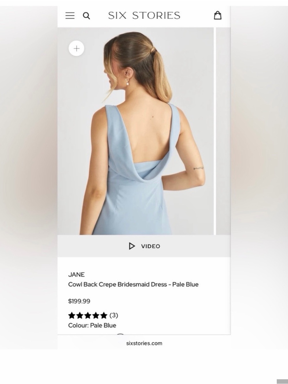 Pale Blue Cowl Back Crepe Dresses from Six Stories